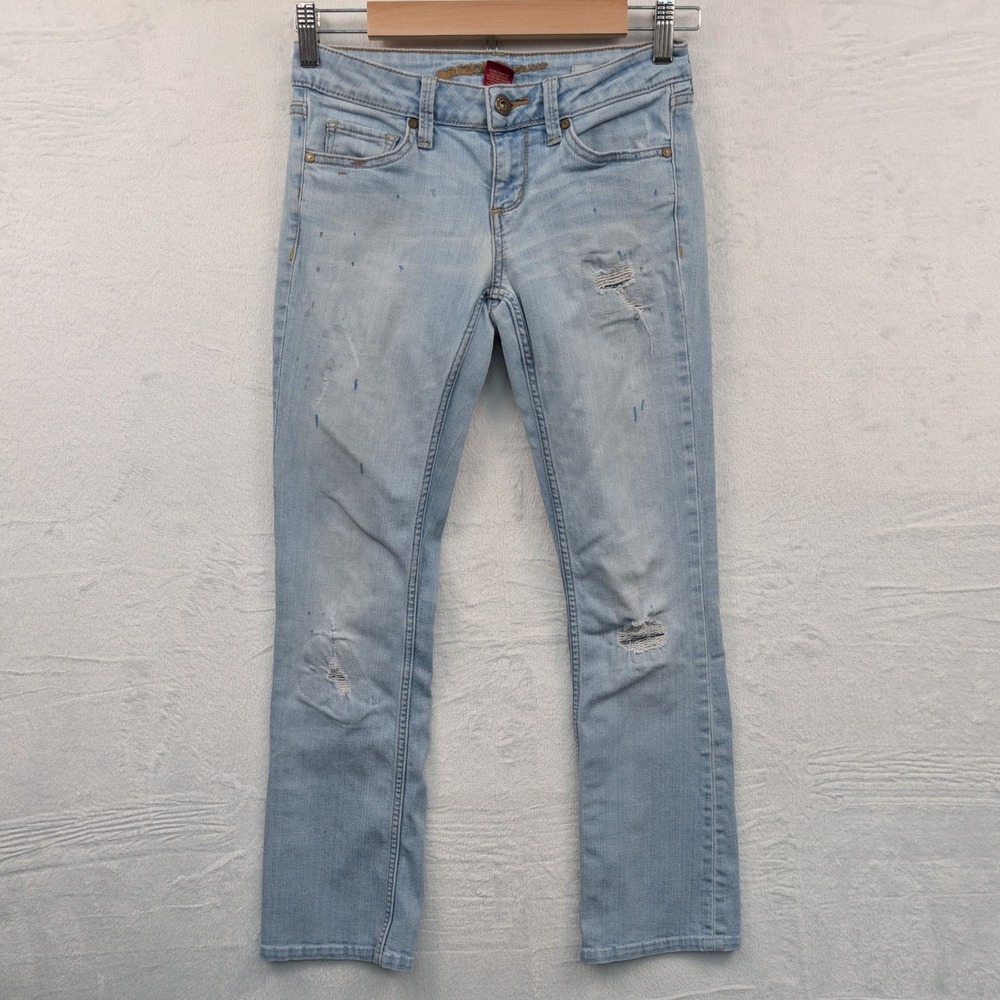 VTG Arizona Jean Co. Jeans Women's 3 Light Blue Bootcut Low Rise Distressed Y2K